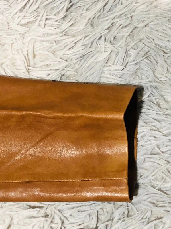 Helium Real Leather Belted Coat Tan Cognac Button Front High Collar Trench 70s Style Y2K - Size 12 M – Vintage Dressing – taille M / 38 / 10 4