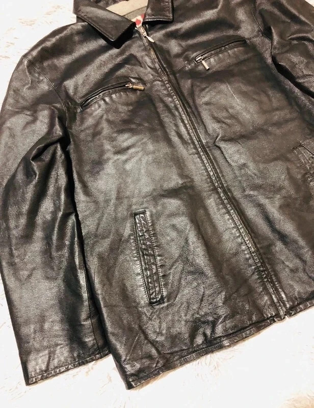 Angelo Litrico Black Leather Jacket Full Zip Chest Pocket Canadian Winter Lining - Size XL – Vintage Dressing – taille XL 2