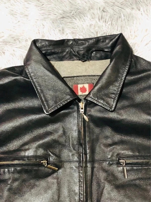 Angelo Litrico Black Leather Jacket Full Zip Chest Pocket Canadian Winter Lining - Size XL – Vintage Dressing – taille XL 4