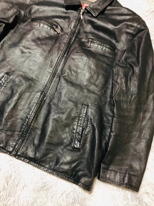 Angelo Litrico Black Leather Jacket Full Zip Chest Pocket Canadian Winter Lining - Size XL – Vintage Dressing – taille XL 3