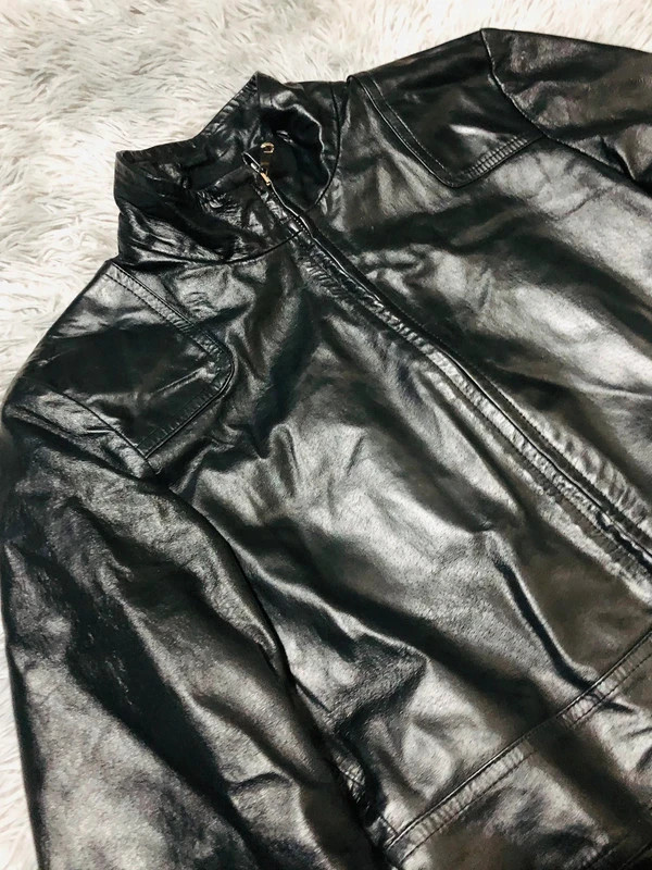 United Colors of Benetton Real Leather Overcoat Black Zip Stand Collar Matrix Y2K 00s Style - Size M – Vintage Dressing – taille M / 38 / 10 2