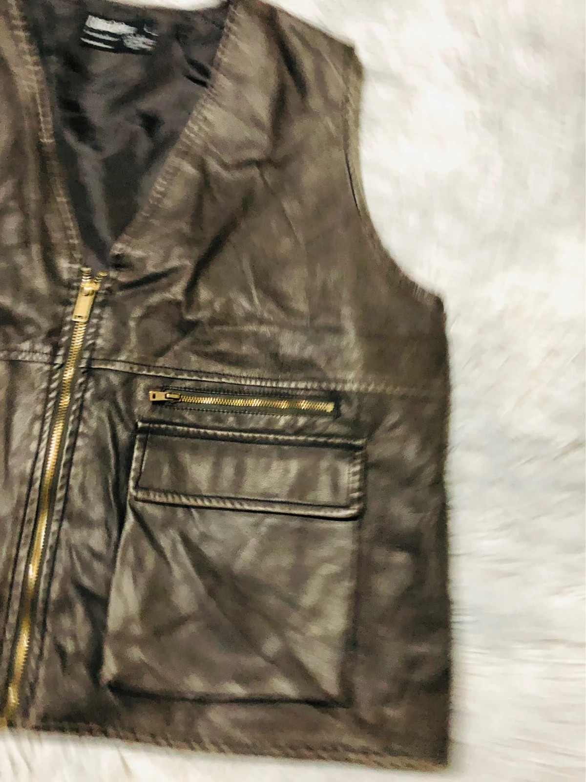 Rita Ora Primark Faux Leather Vest Brown Zip Front Cargo Pockets Sleeveless Biker Y2K - Size L 42-44 – Vintage Dressing – taille L / 40 / 12 3