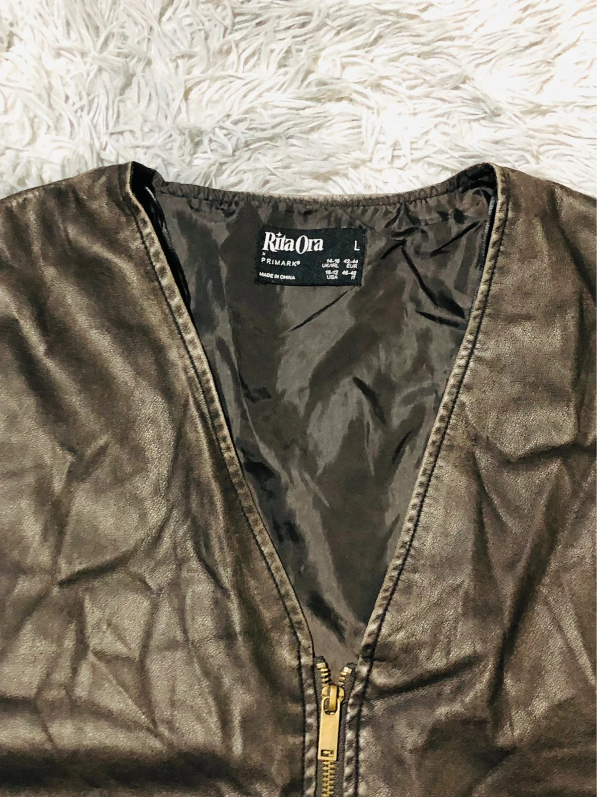Rita Ora Primark Faux Leather Vest Brown Zip Front Cargo Pockets Sleeveless Biker Y2K - Size L 42-44 – Vintage Dressing – taille L / 40 / 12 4