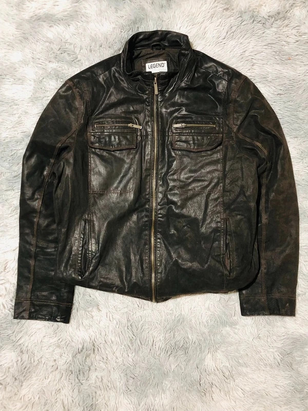 Legend Scandinavia Genuine Leather Biker Jacket Dark Brown Zip Pocket Buckles Vintage Style Y2K Moto