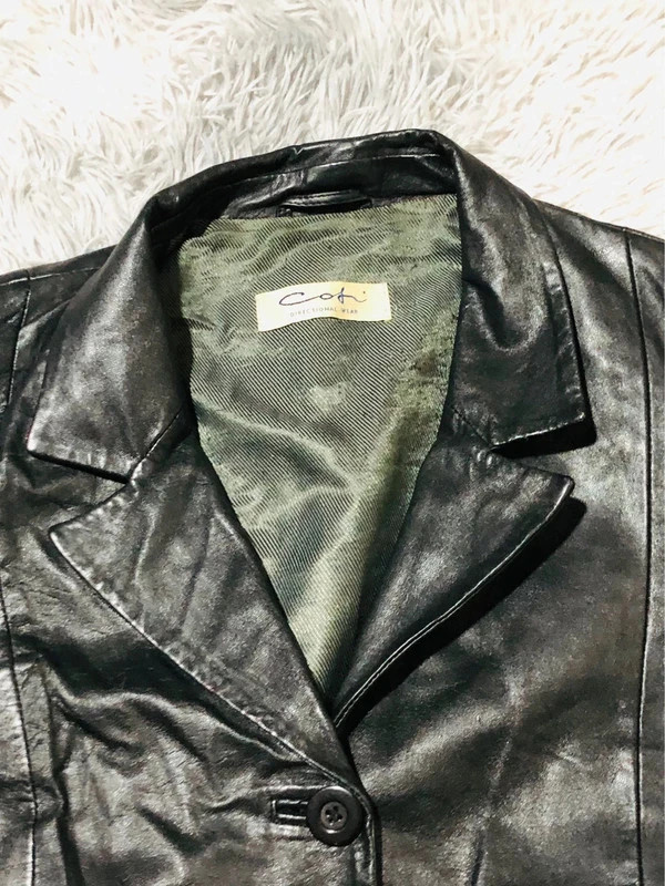Codi Real Leather Blazer Black Button Front Notched Lapels Pockets Tailored Vintage Style Y2K Jacket – Vintage Dressing – taille L / 40 / 12 4
