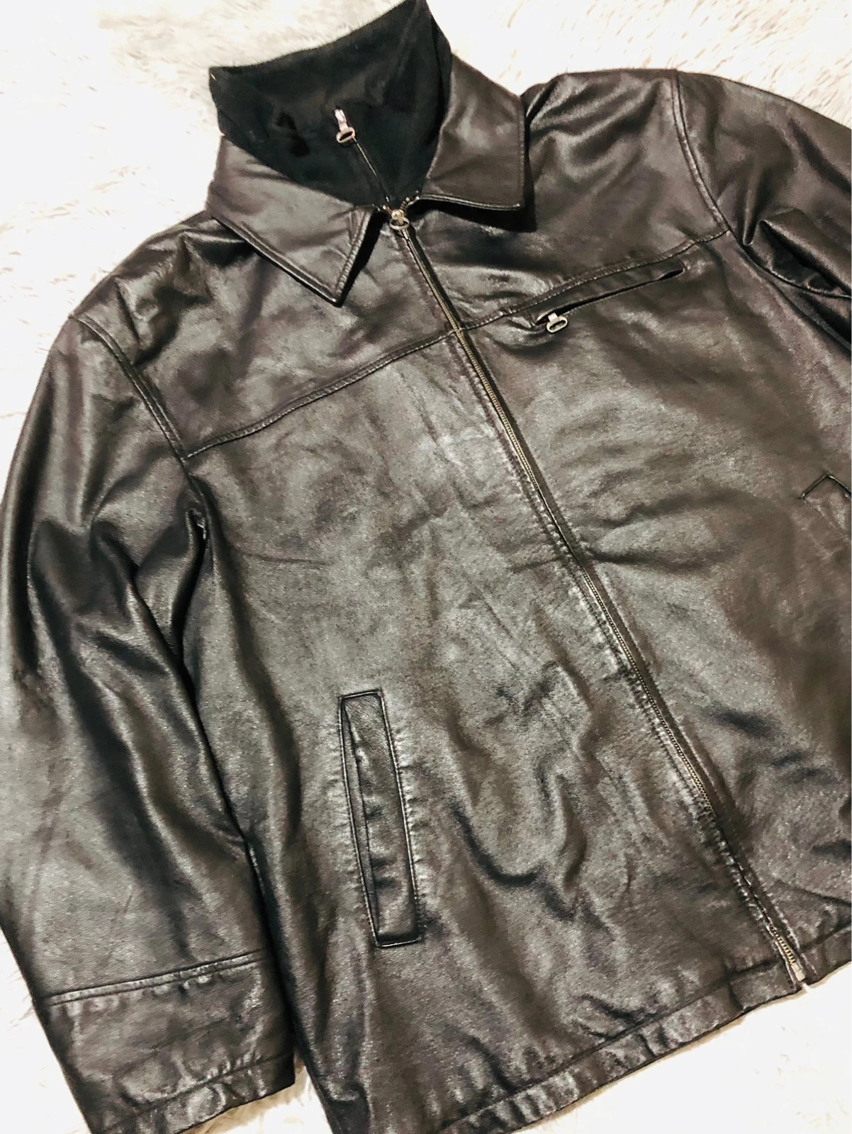 ARMA Genuine Pig Leather Jacket Black Zip Front Removable Inner Collar Chest Pocket - Size XXL EU 56 – Vintage Dressing – taille XXL 2