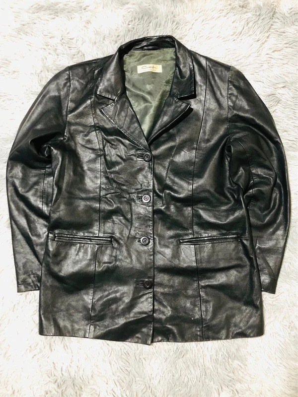 Codi Real Leather Blazer Black Button Front Notched Lapels Pockets Tailored Vintage Style Y2K Jacket