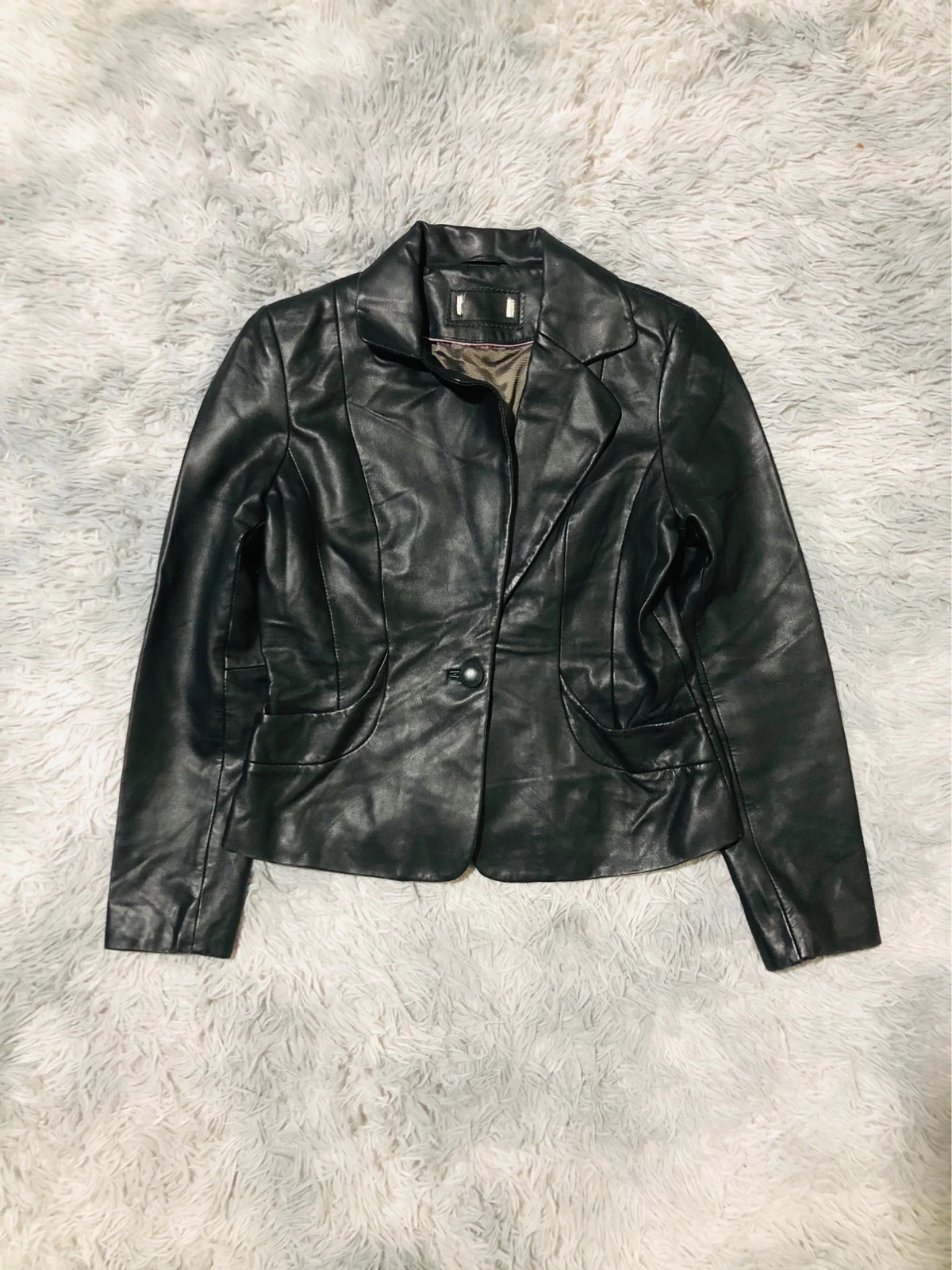 Black Fitted Blazer Jacket Single Button Notched Lapels Long Sleeve Lined Tailored Y2K Minimal Style