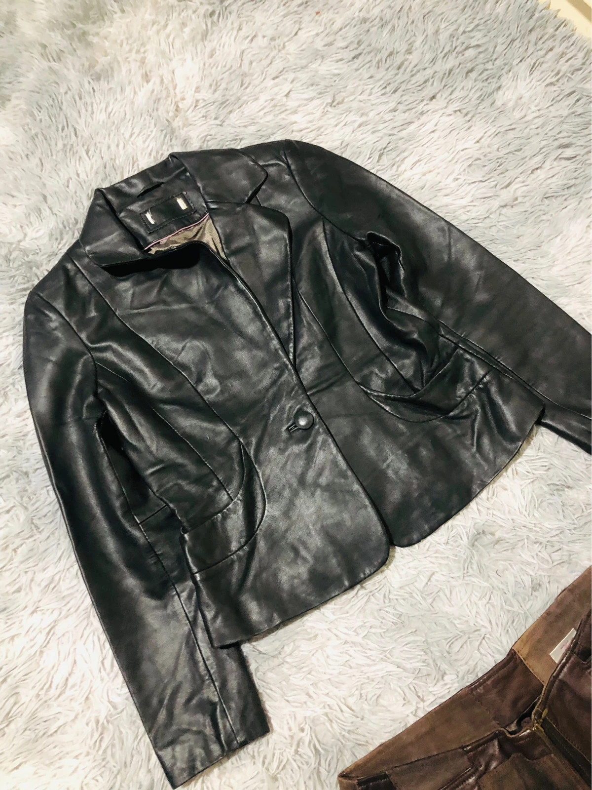 Black Fitted Blazer Jacket Single Button Notched Lapels Long Sleeve Lined Tailored Y2K Minimal Style – Vintage Dressing – taille XS / 34 / 6 2