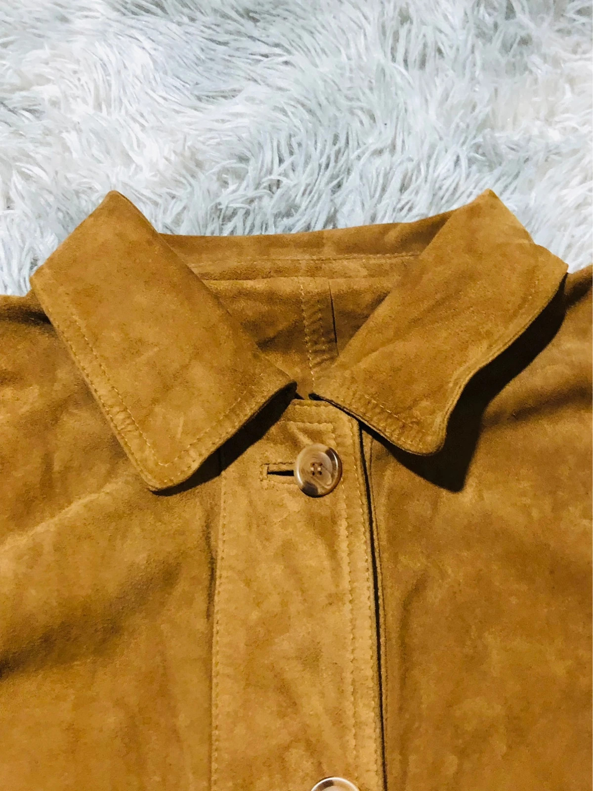 Real Suede Leather Jacket Yellow Mustard Button Front Patch Pockets Shirt Collar Boho - Size M EU 40 – Vintage Dressing – taille M / 38 / 10 4