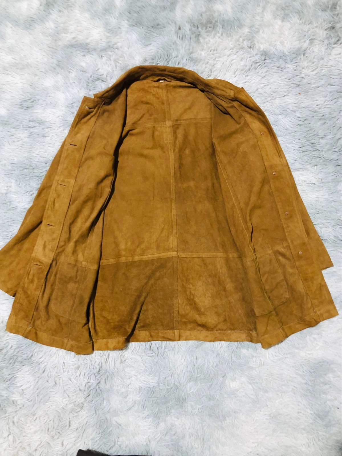 Real Suede Leather Jacket Yellow Mustard Button Front Patch Pockets Shirt Collar Boho - Size M EU 40 – Vintage Dressing – taille M / 38 / 10 5