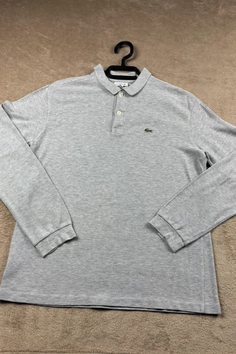 Polo manches longues Lacoste gris chiné en coton piqué – 16 ans (164 cm) / XS