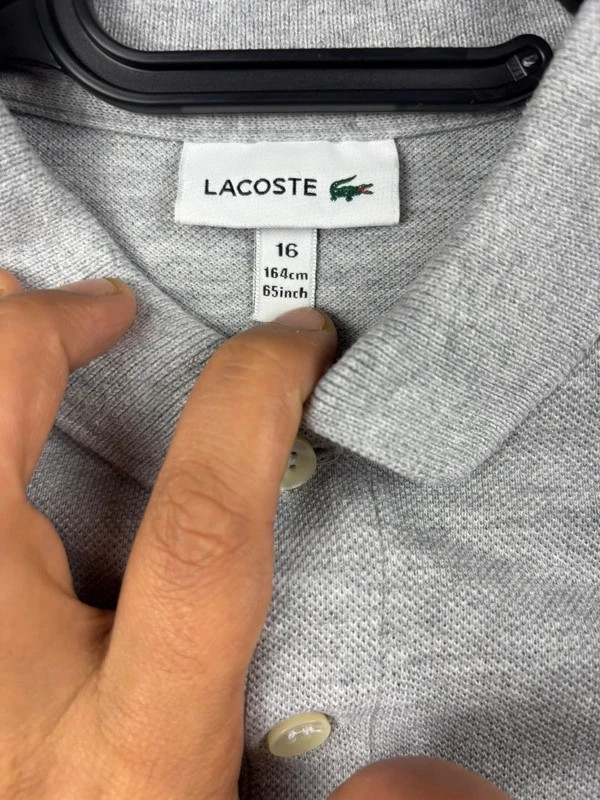 Polo manches longues Lacoste gris chiné en coton piqué – 16 ans (164 cm) / XS – Lacoste – taille XS 5