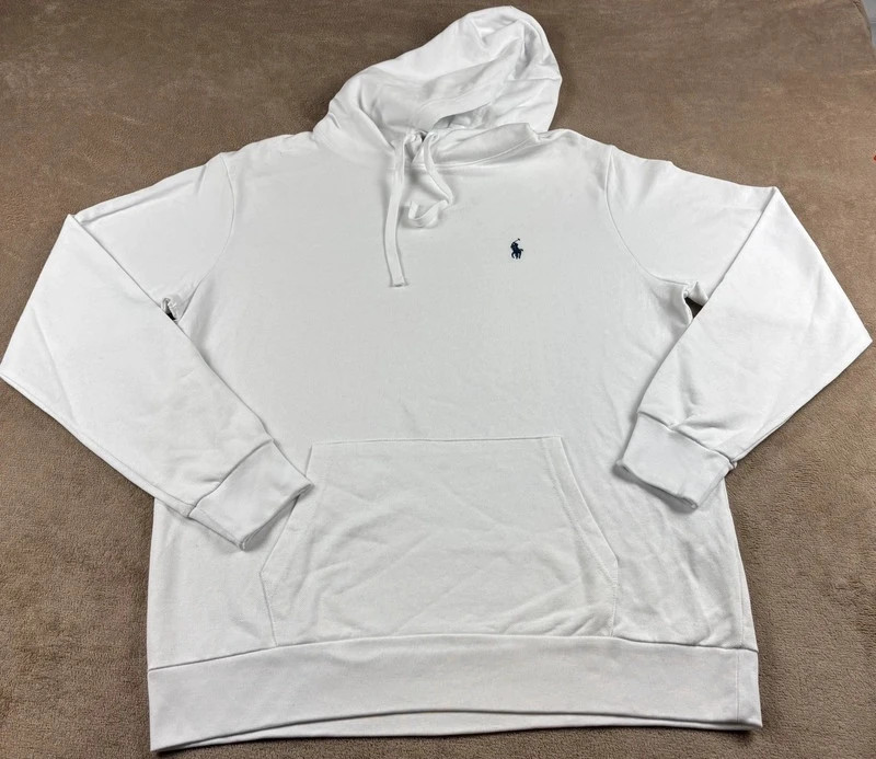 Sweat à capuche / Hoodie Polo Ralph Lauren blanc logo brodé bleu - Taille XL