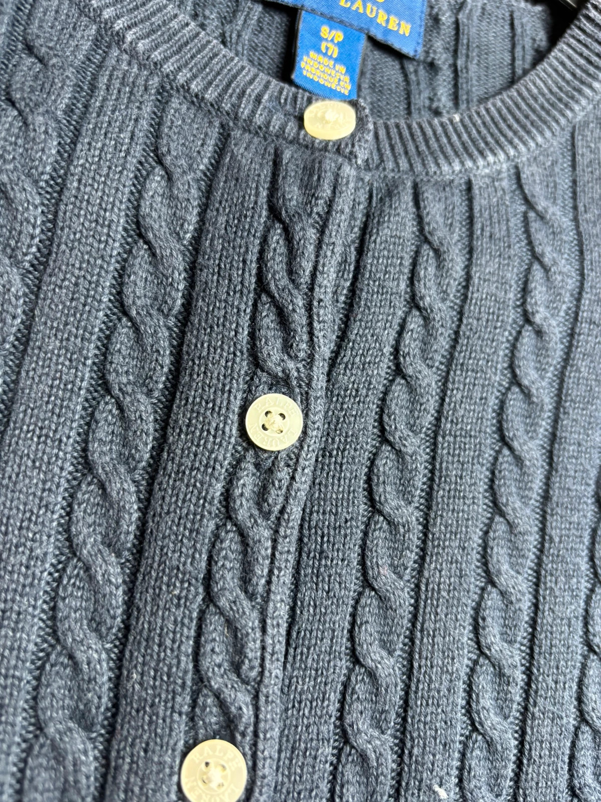 Gilet cardigan maille torsadée bleu marine Polo Ralph Lauren 7 ans / S – Ralph Lauren – taille 7 ans / 122 cm 4