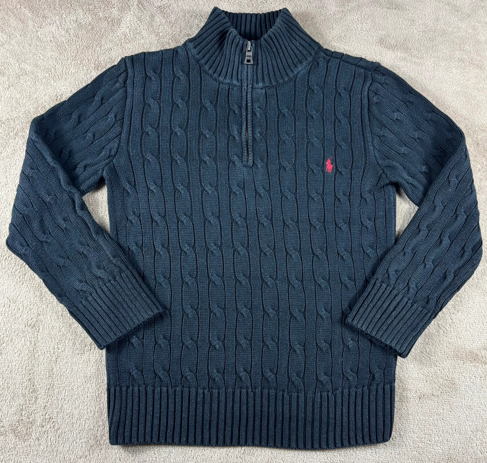 Pull torsadé col zippé Polo Ralph Lauren noir Taille 7 ans