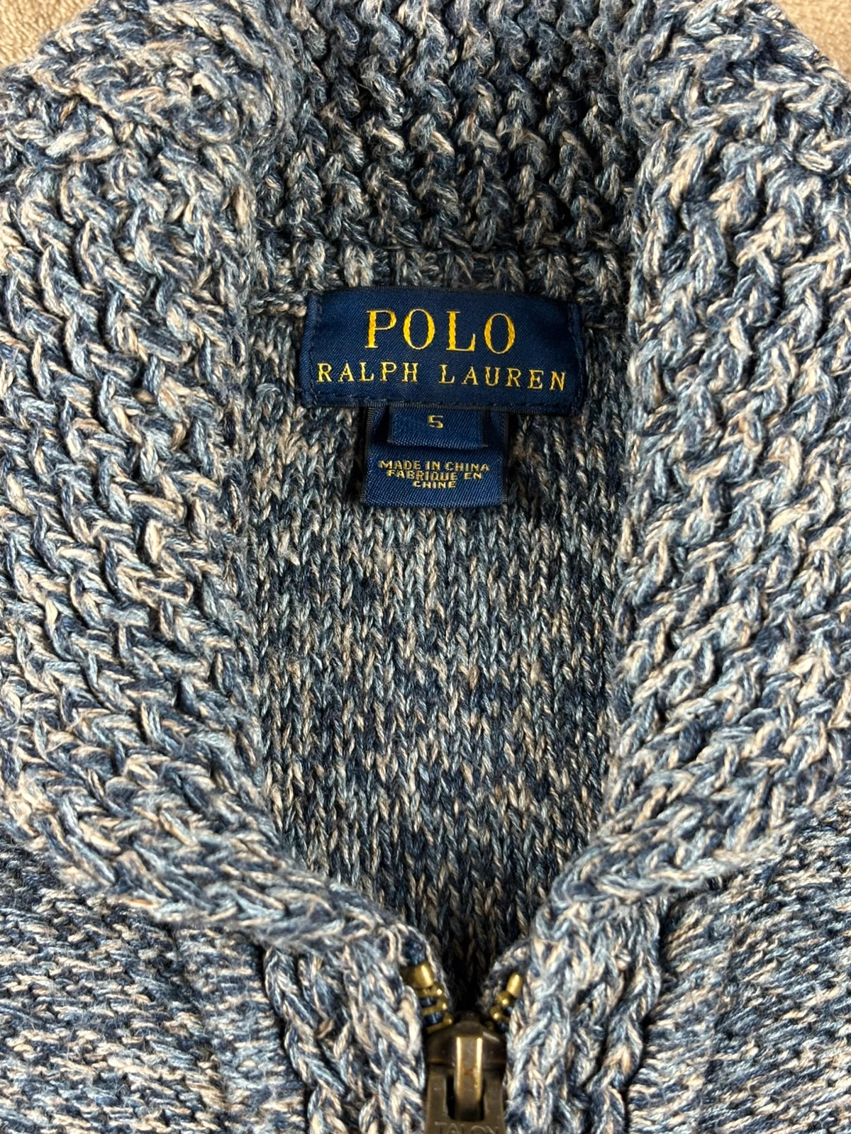 Gilet zippé col châle Polo Ralph Lauren - Bleu chiné / Chiné bleu-gris – Polo Ralph Lauren – taille 6 ans / 116 cm 3