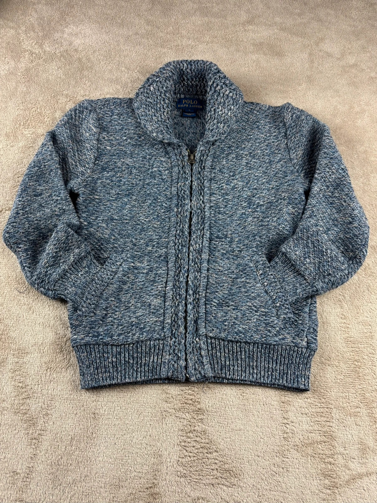 Gilet zippé col châle Polo Ralph Lauren - Bleu chiné / Chiné bleu-gris