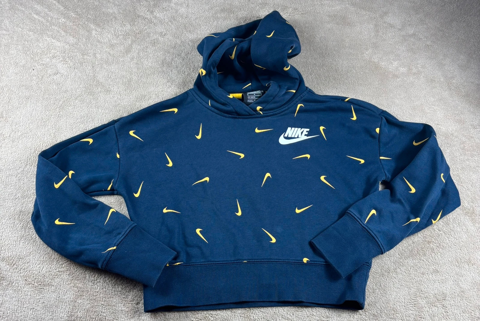 Sweat à capuche crop top Nike bleu marine swooshes M enfant