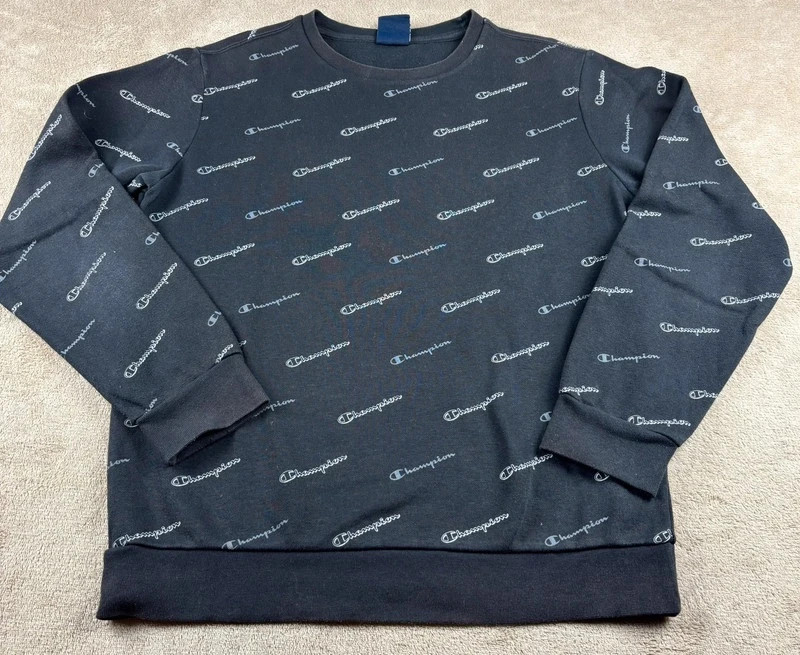 Sweat Champion noir logo all-over - 13-14 ans (XL)