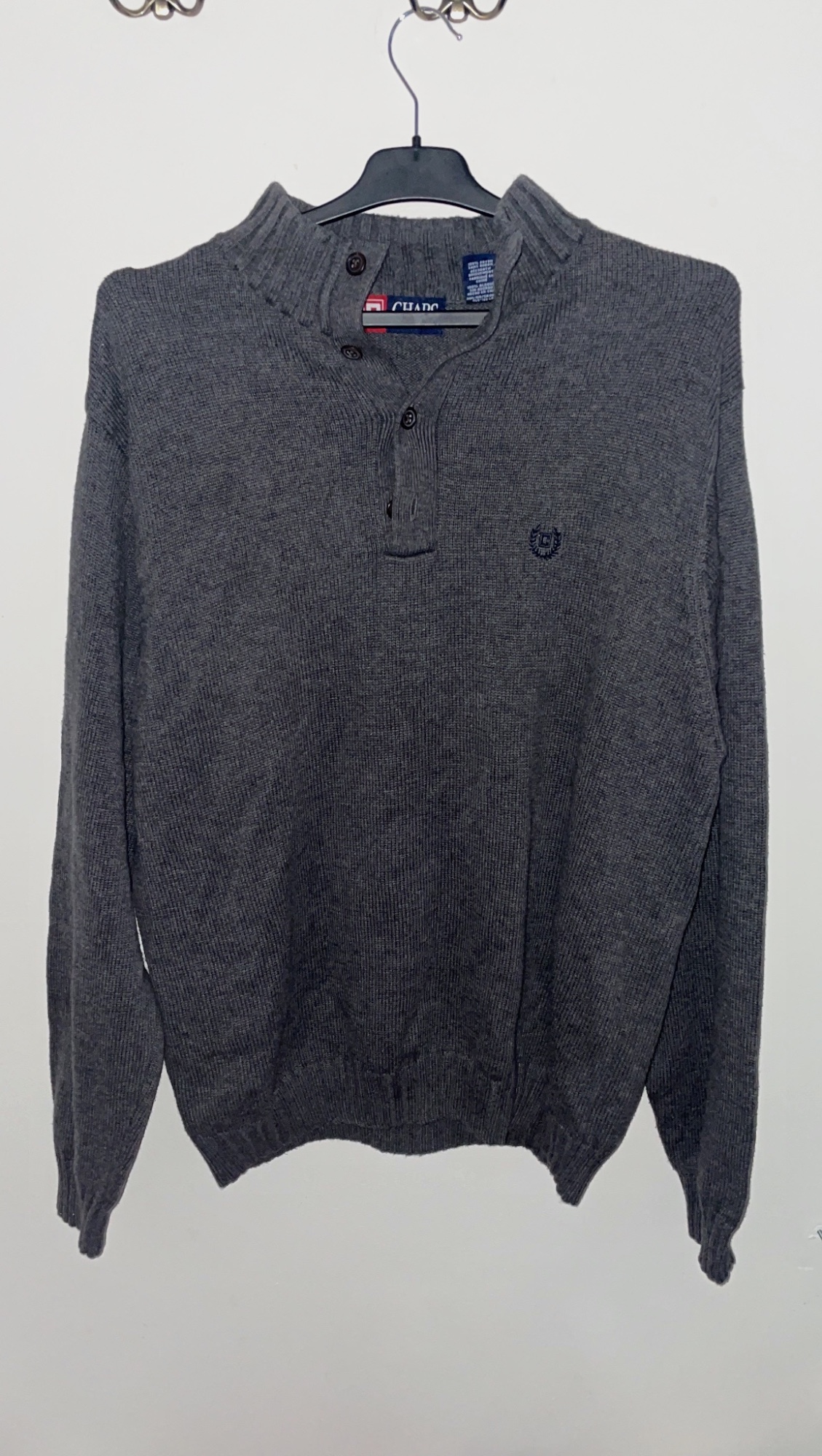Pull à col boutonné Chaps en coton gris