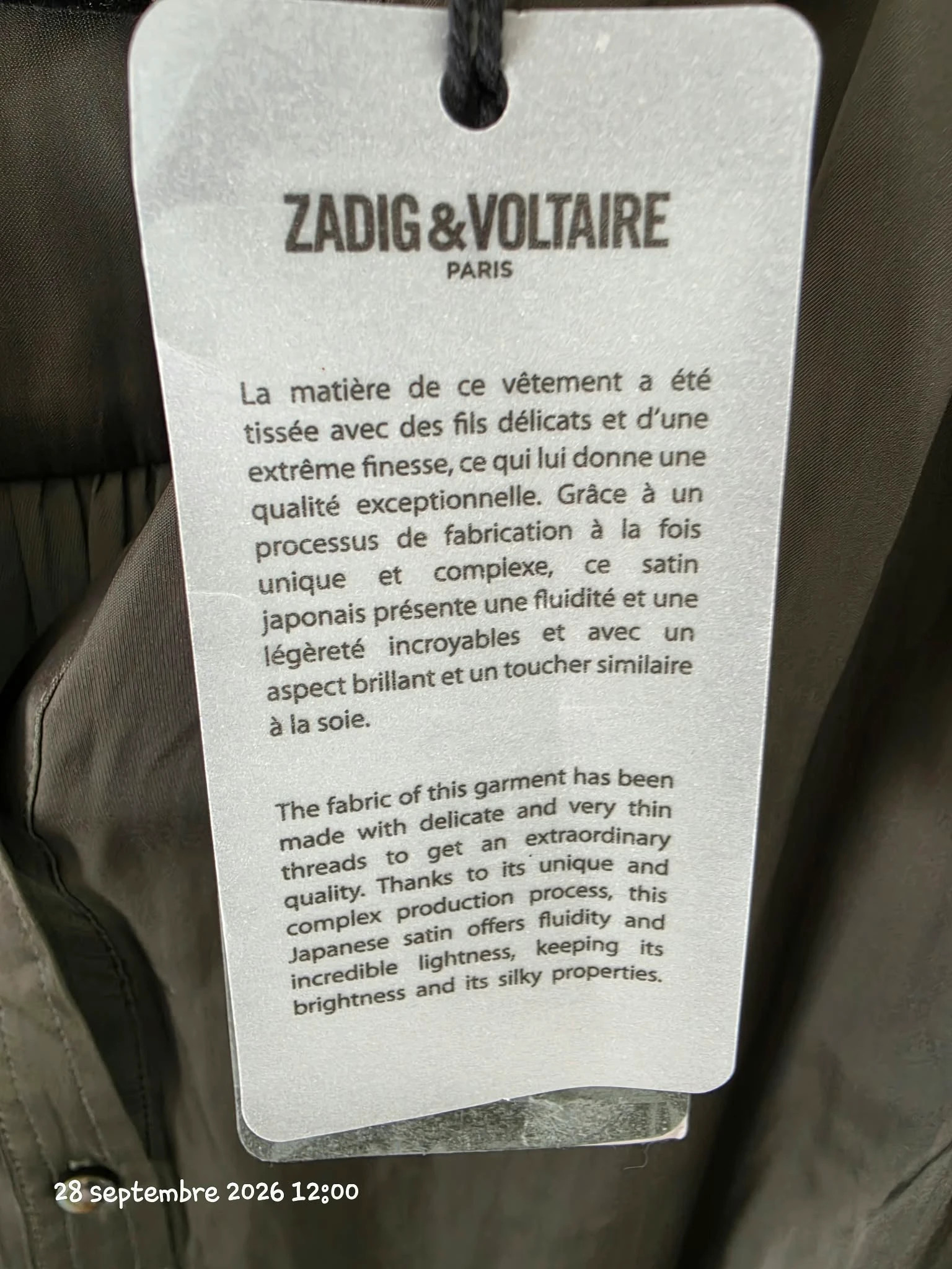 Robe courte en satin Zadig & Voltaire – Modèle Ritchin Satin Kaki (Taille XS – Zadig & Voltaire – taille XS 4