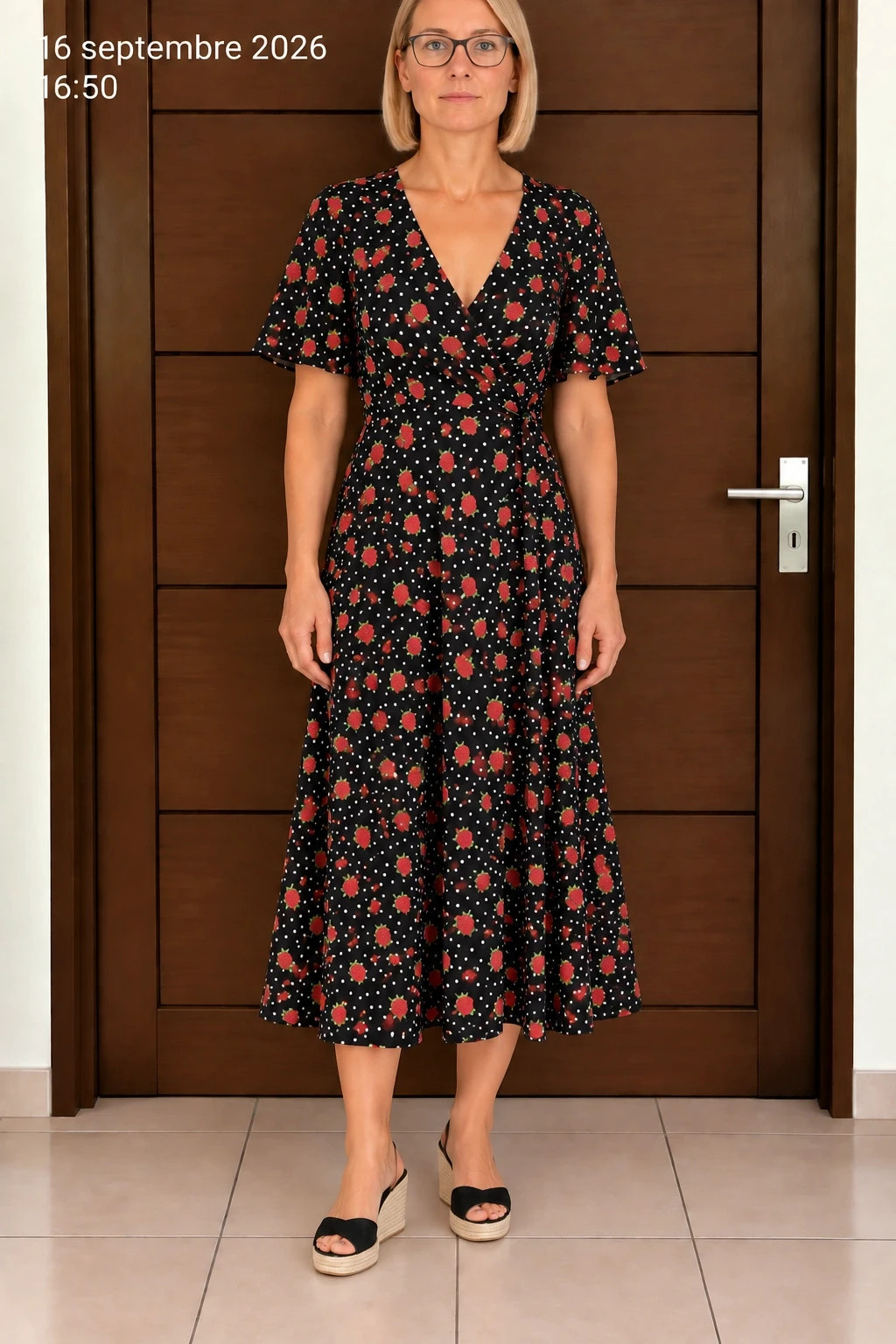 Robe longue Axara Paris noire à fraises – Taille S – Axara – taille S 2