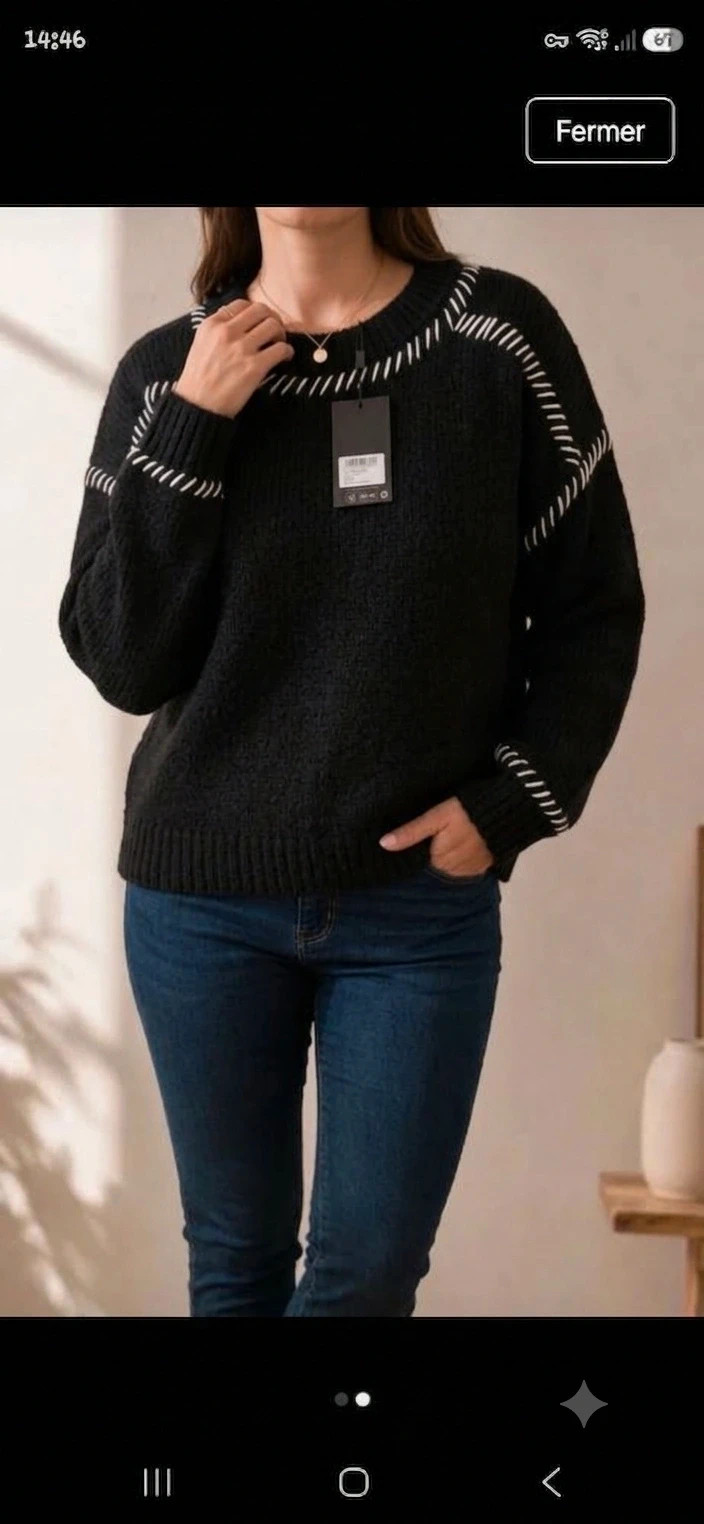 Pull en maille noir Scotch & Soda avec broderies blanches - Neuf etiquette - Taille L