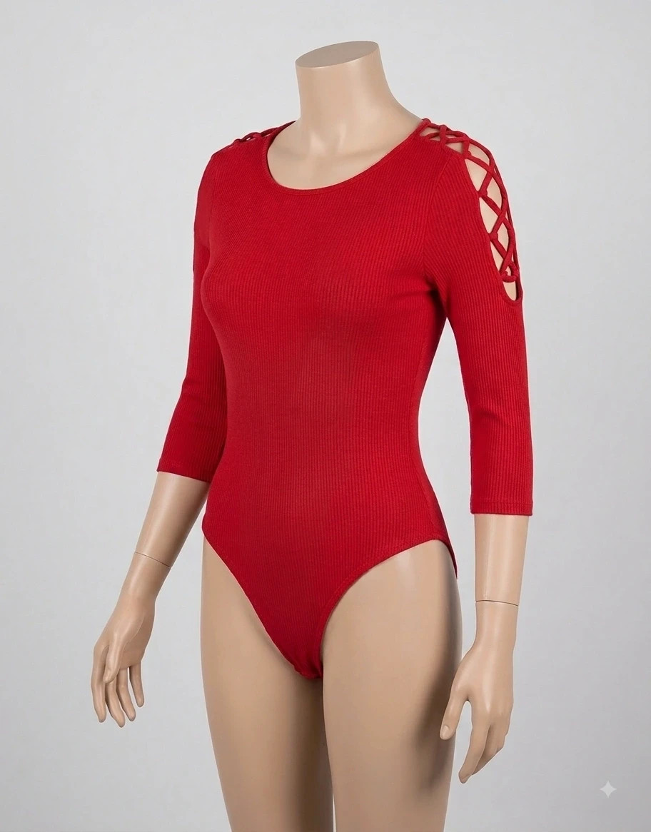 Body rouge manche lacee jusqu'au épaules – Jennyfer – taille L / 40 / 12 3