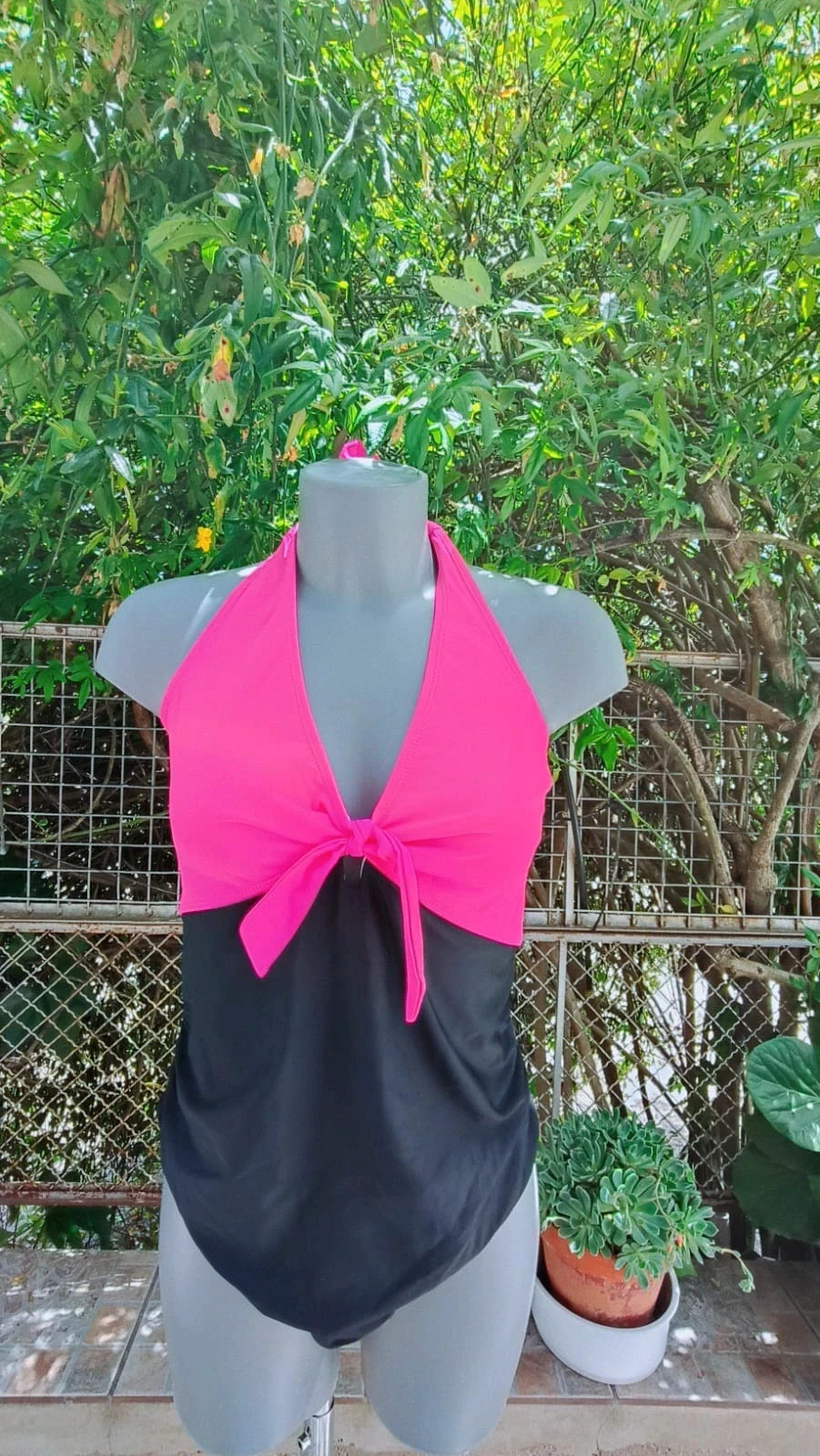 Bañador 🩱 Bicolor Rosa Neón y Negro | Talla XL – Vintage Boutique – taille XL / 42 / 14 2