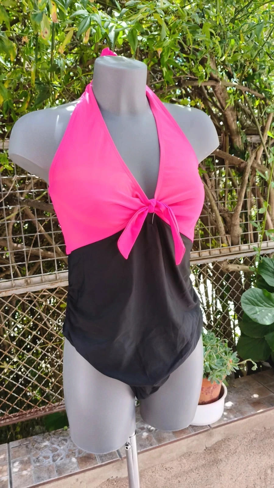 Bañador 🩱 Bicolor Rosa Neón y Negro | Talla XL – Vintage Boutique – taille XL / 42 / 14 3