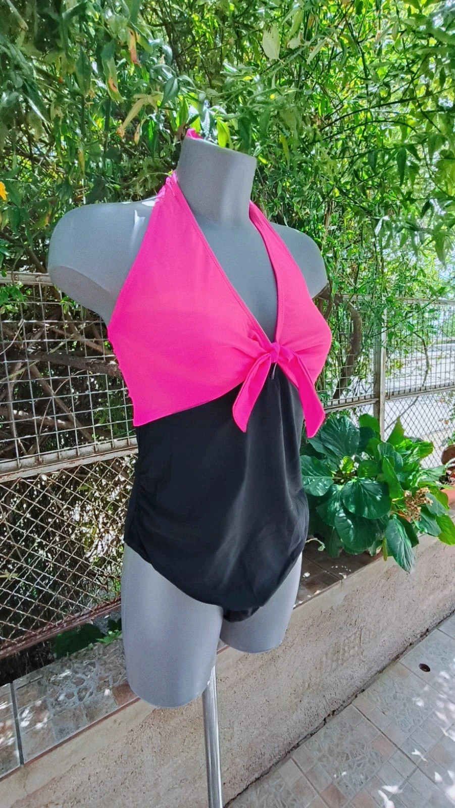 Bañador 🩱 Bicolor Rosa Neón y Negro | Talla XL – Vintage Boutique – taille XL / 42 / 14 5