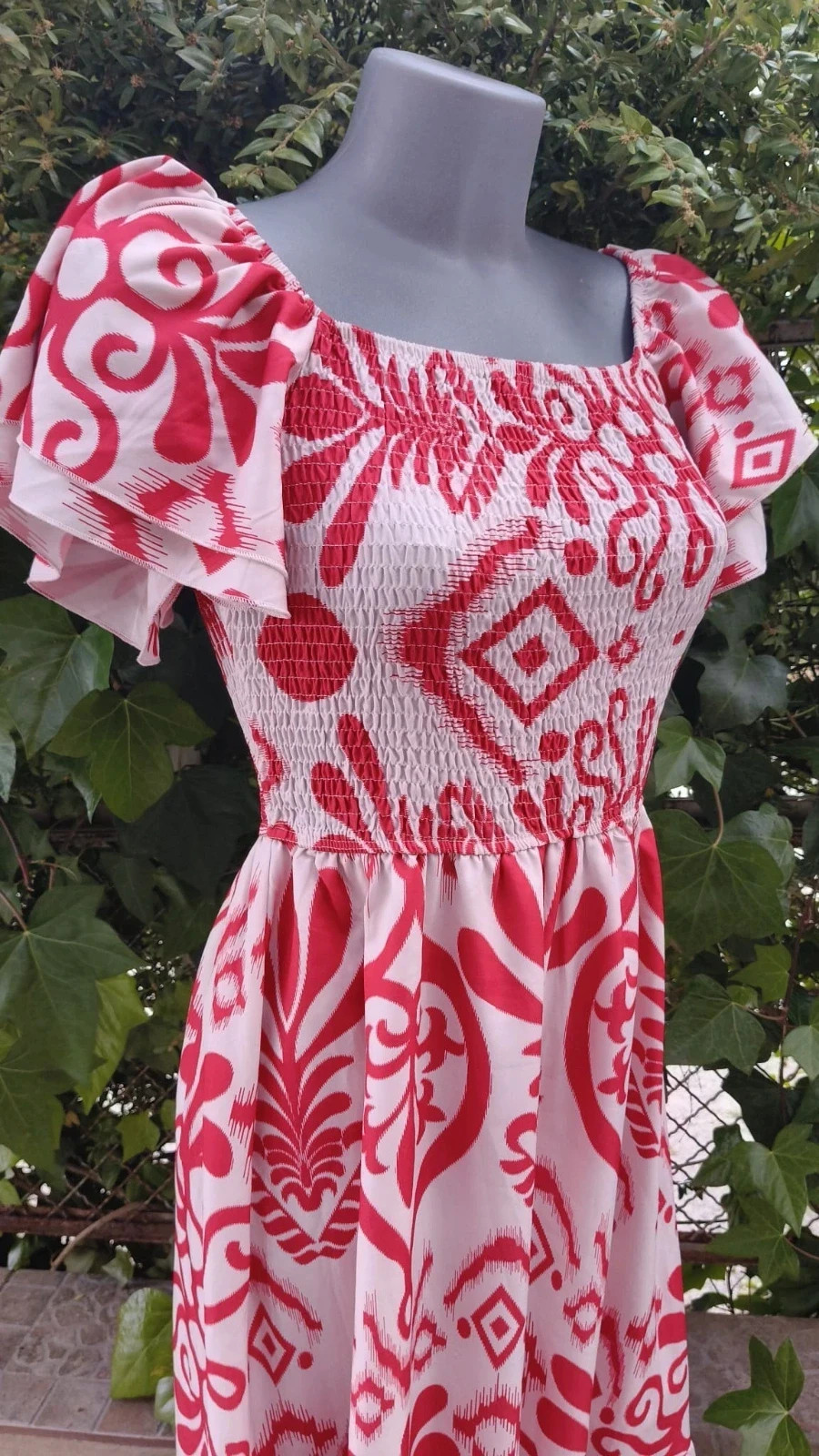 Vestido Largo Boho con Estampado Étnico Rojo y Blanco – Boutique Bohéme – taille M / 38 / 10 5