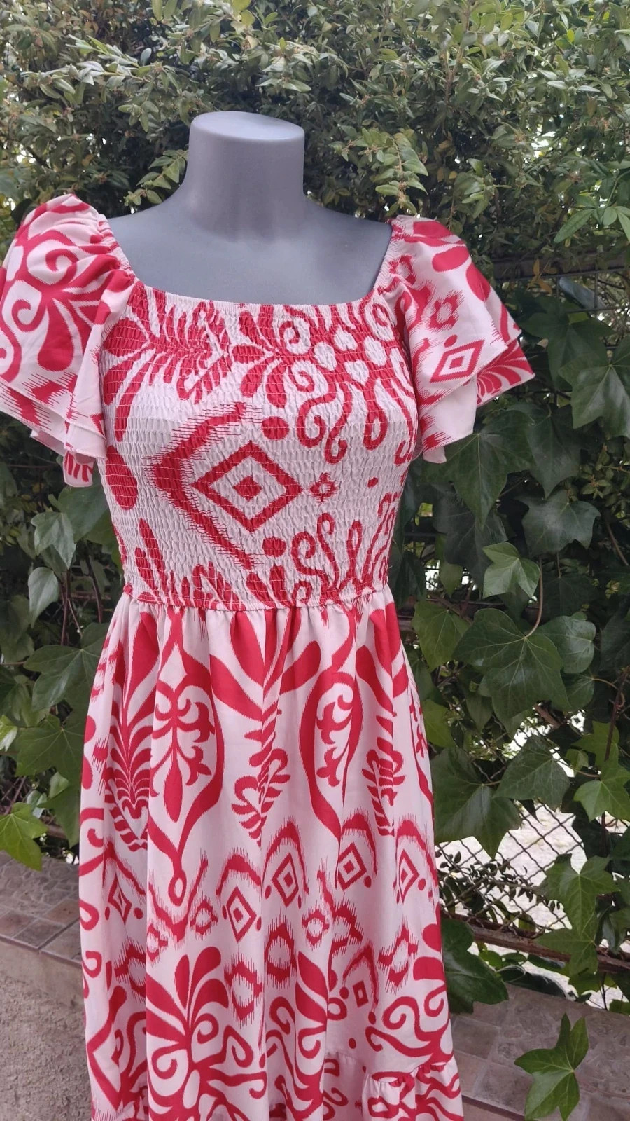 Vestido Largo Boho con Estampado Étnico Rojo y Blanco – Boutique Bohéme – taille M / 38 / 10 4