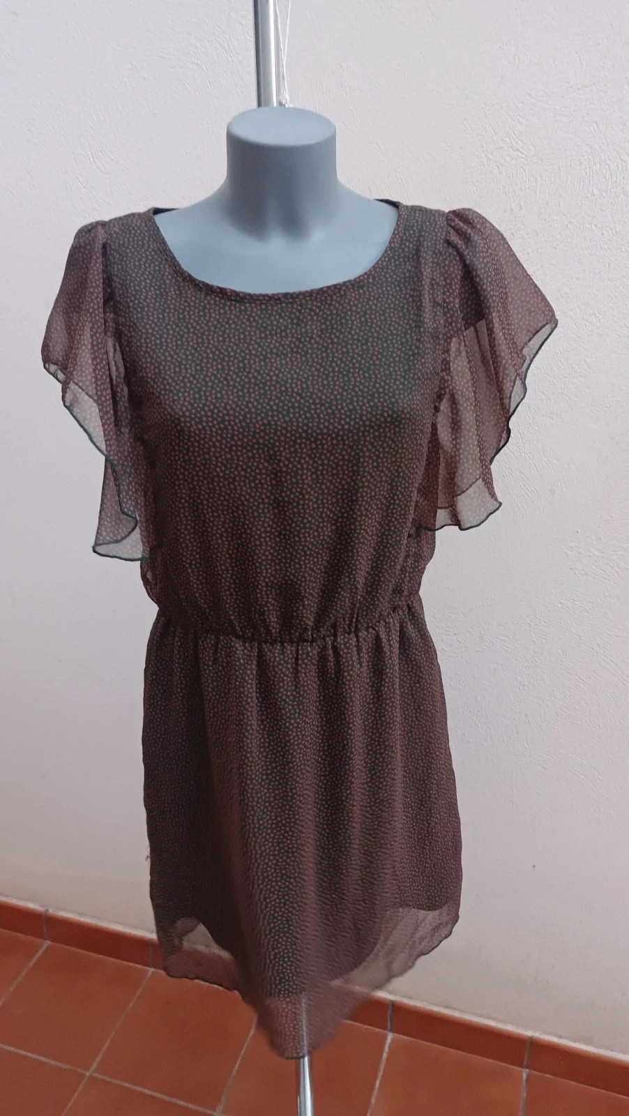 Vestido corto ICHI - Verde oscuro con lunares teja - Talla S 🌈
