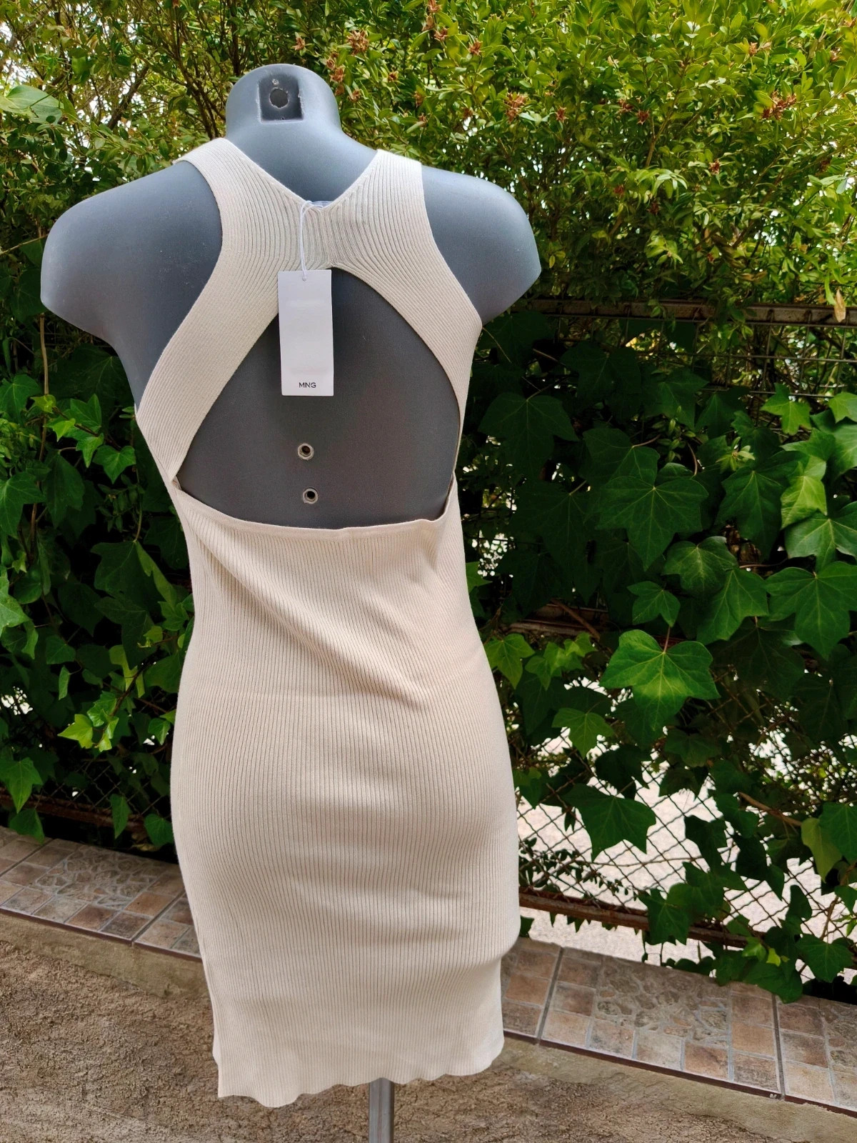 Vestido midi de canalé beige de Mango Talla L 🌈 – Mango – taille XL / 42 / 14 5