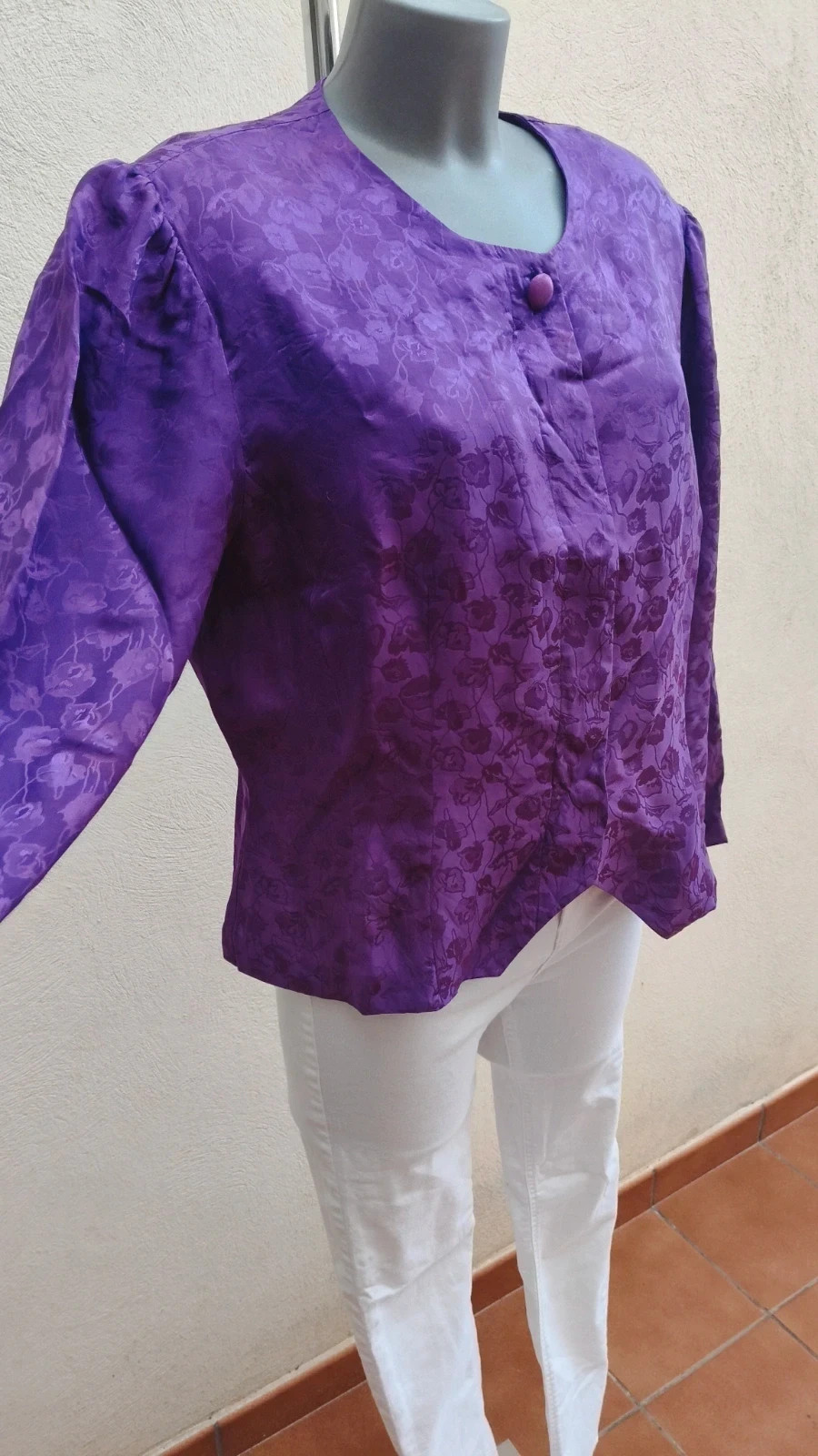 Chaqueta/Blusa Vintage Jacquard Morado Púrpura🌈 – Vintage Dressing – taille XL / 42 / 14 2