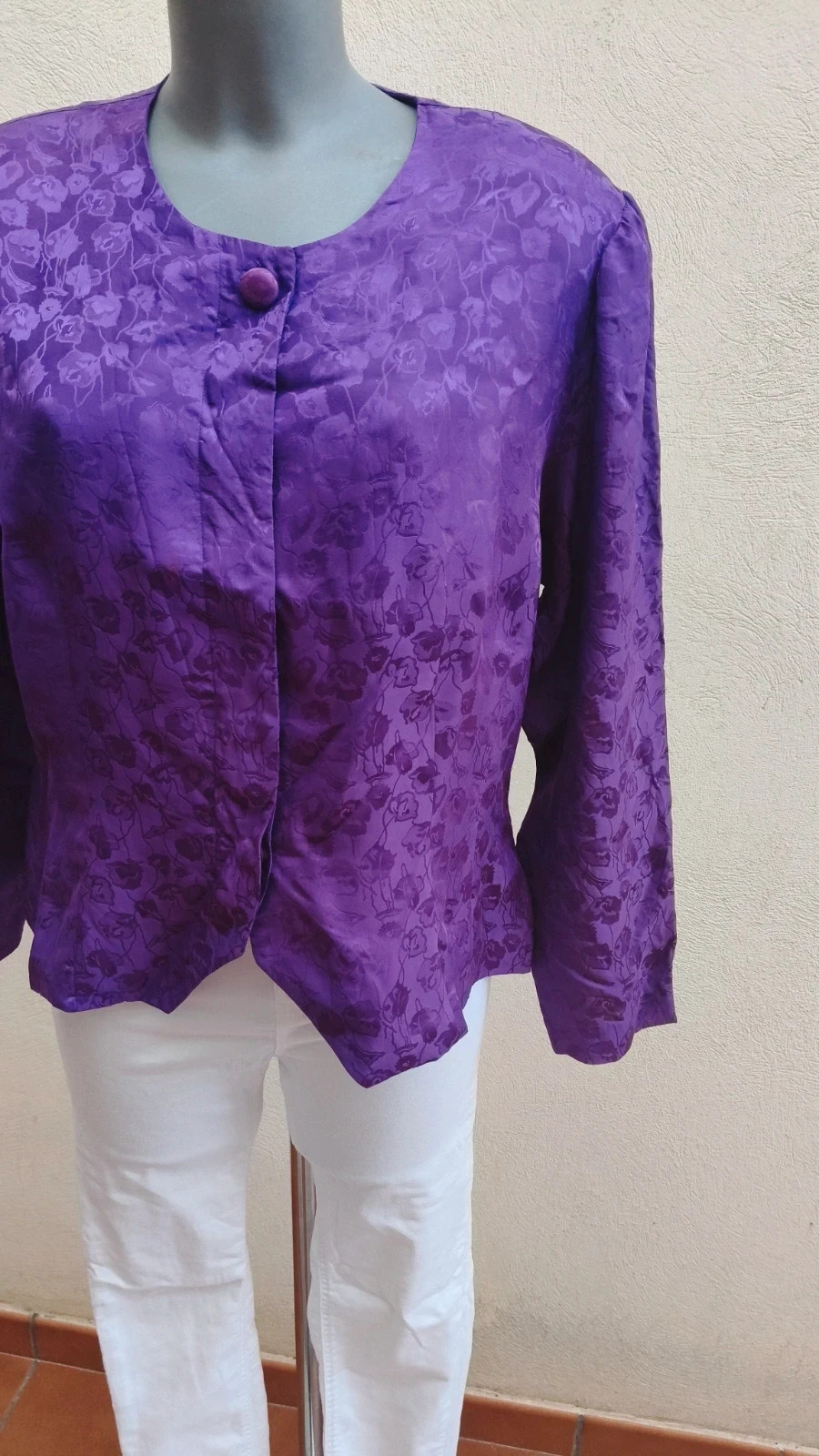 Chaqueta/Blusa Vintage Jacquard Morado Púrpura🌈 – Vintage Dressing – taille XL / 42 / 14 4