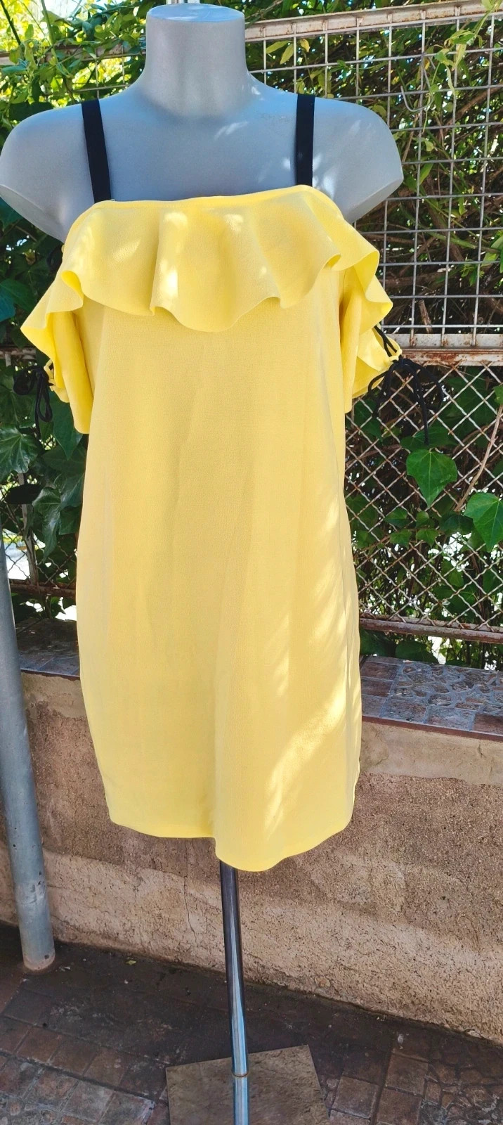 Vestido Zara Amarillo - Hombros Descubiertos y Volantes 🌈 – Zara – taille S / 36 / 8 5