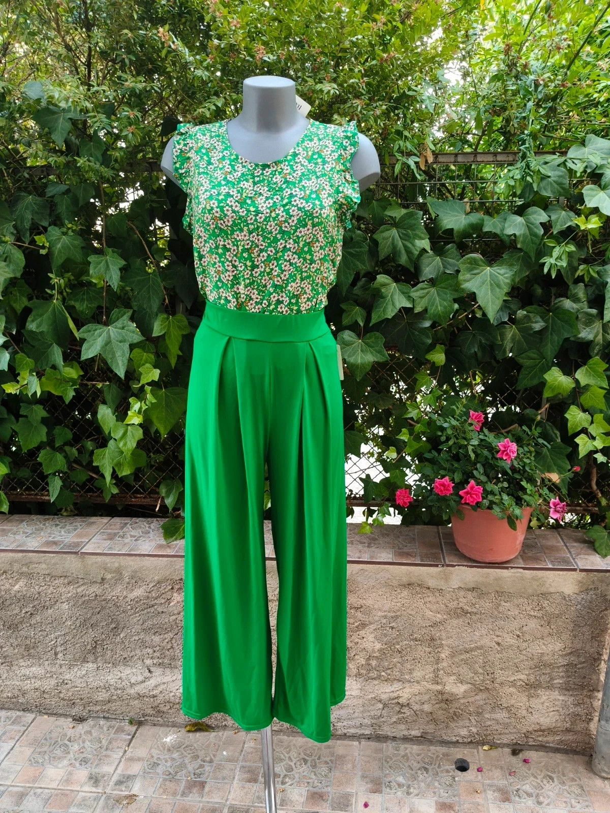Pantalon Ancho Verde Con Pinzas 🌈 – Boutique Bohéme – taille S / 36 / 8