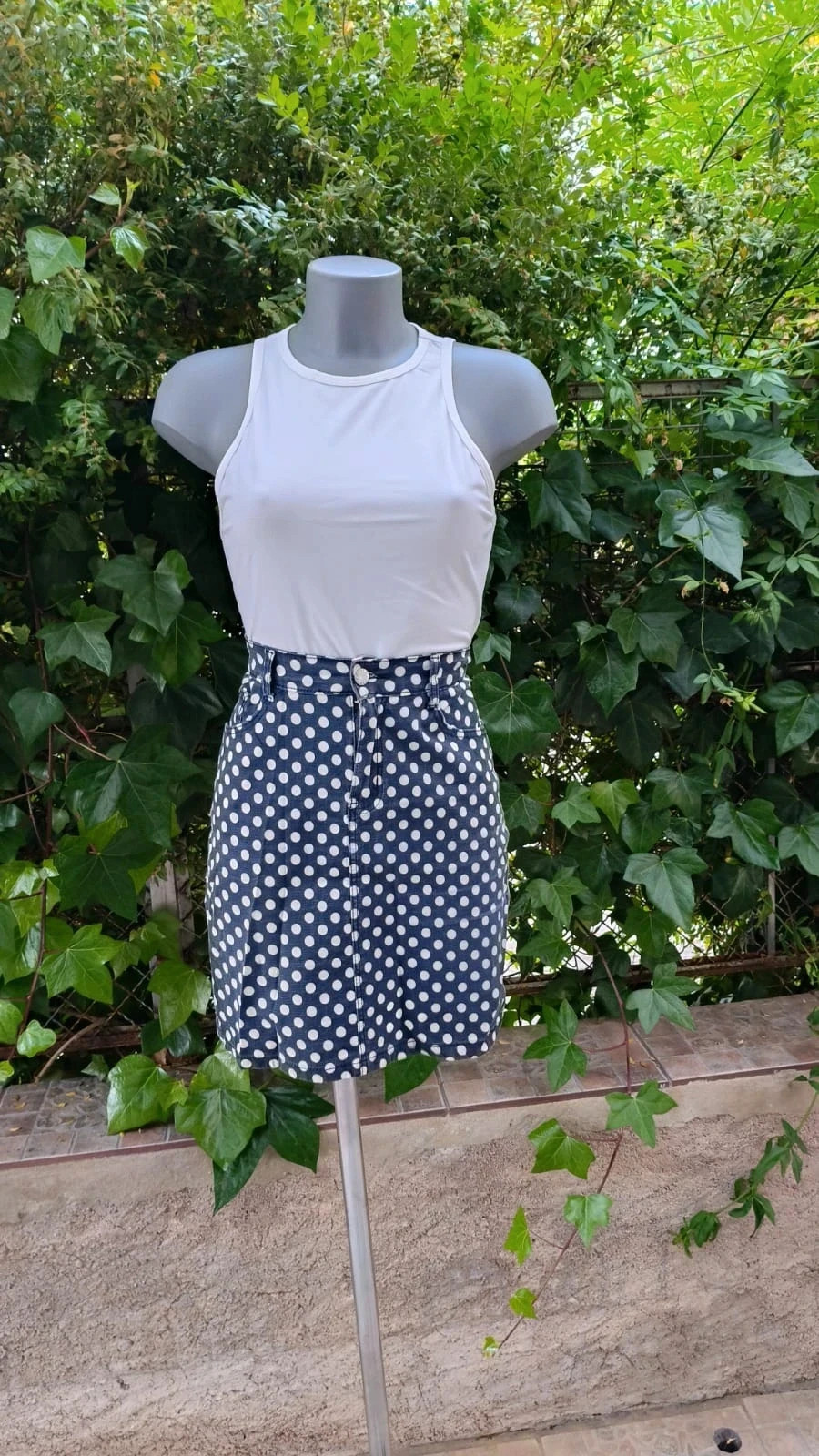 Falda Vaquera de Lunares Retro - Talla 38-40 - Estilo 50s/60s 🌈