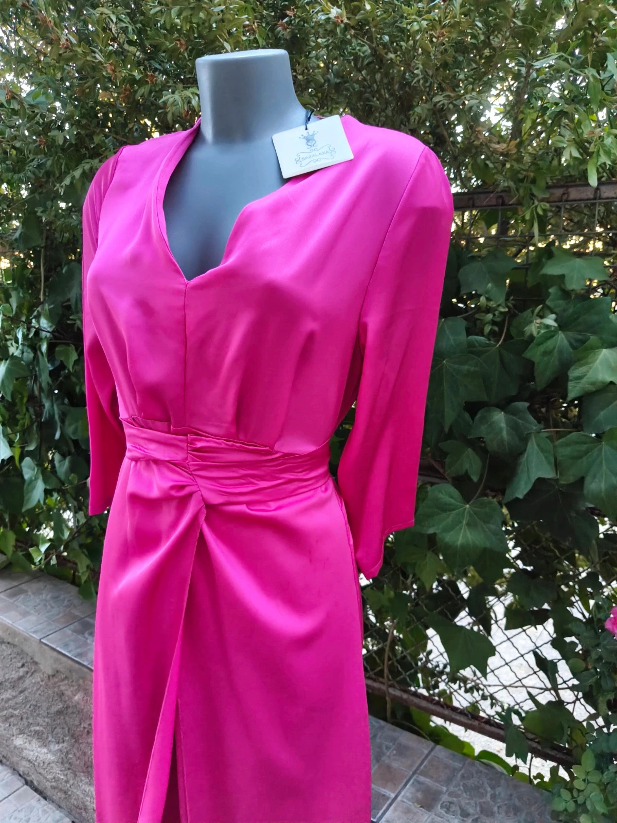 Vestido midi rosa fucsia satinado con abertura y nudo delantero – Sazalaxa – taille S / 36 / 8 3