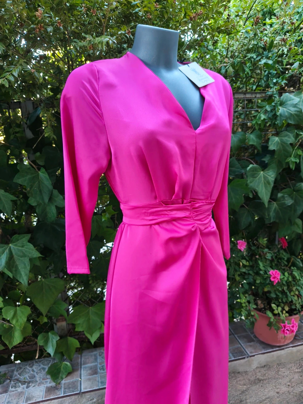 Vestido midi rosa fucsia satinado con abertura y nudo delantero – Sazalaxa – taille S / 36 / 8 2