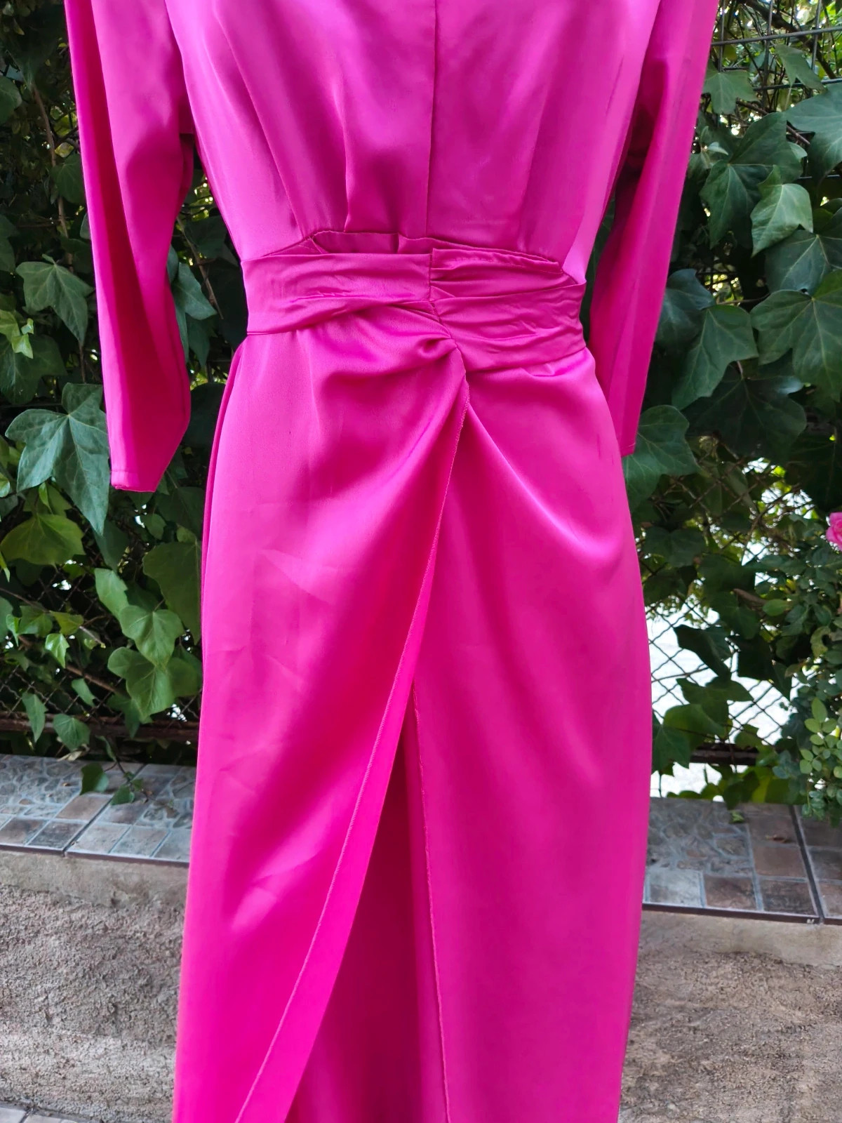Vestido midi rosa fucsia satinado con abertura y nudo delantero – Sazalaxa – taille S / 36 / 8 4