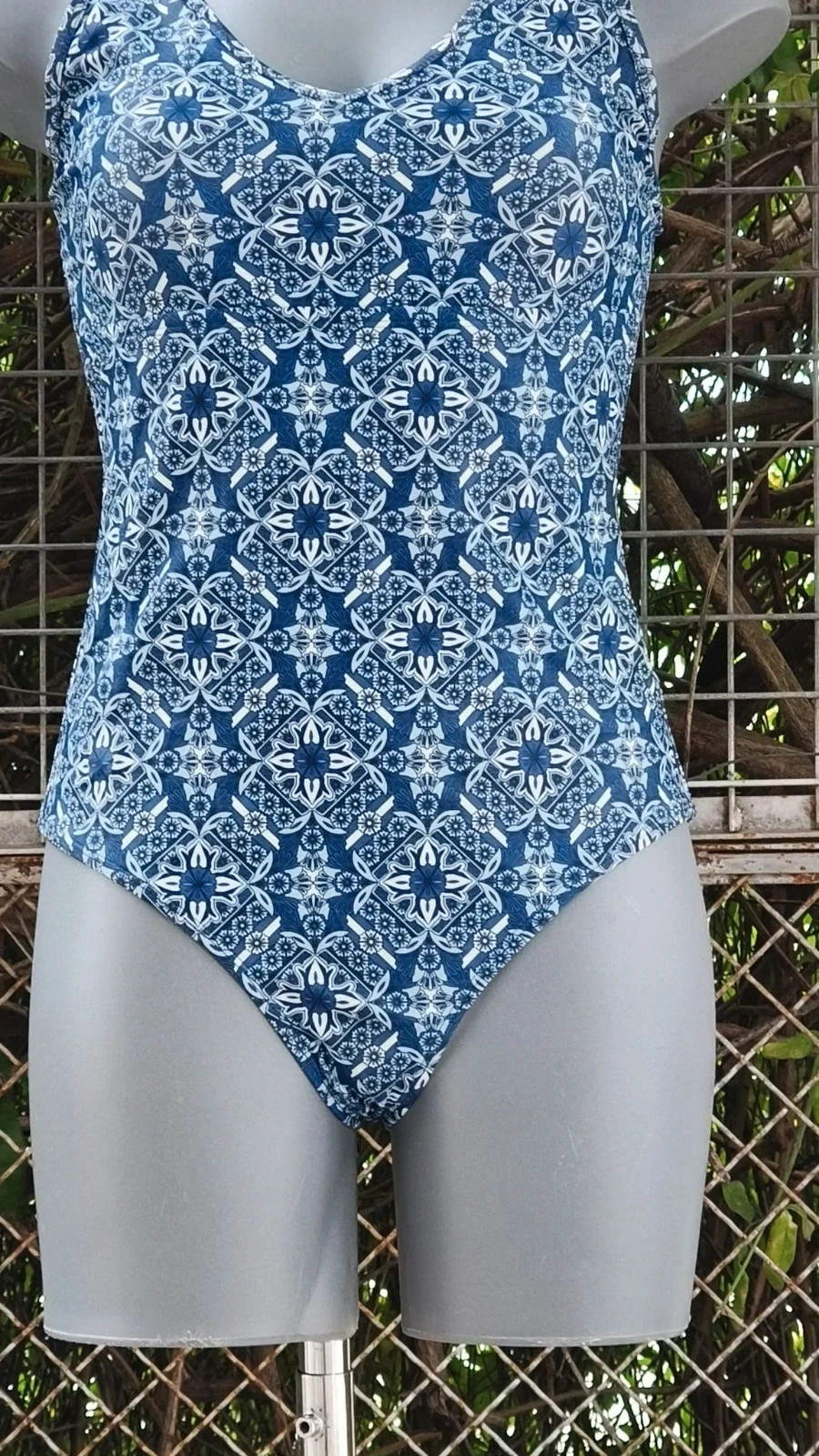 Bañador de una pieza con estampado geométrico azul 🌈 – Vintage Love – taille S / 36 / 8 3