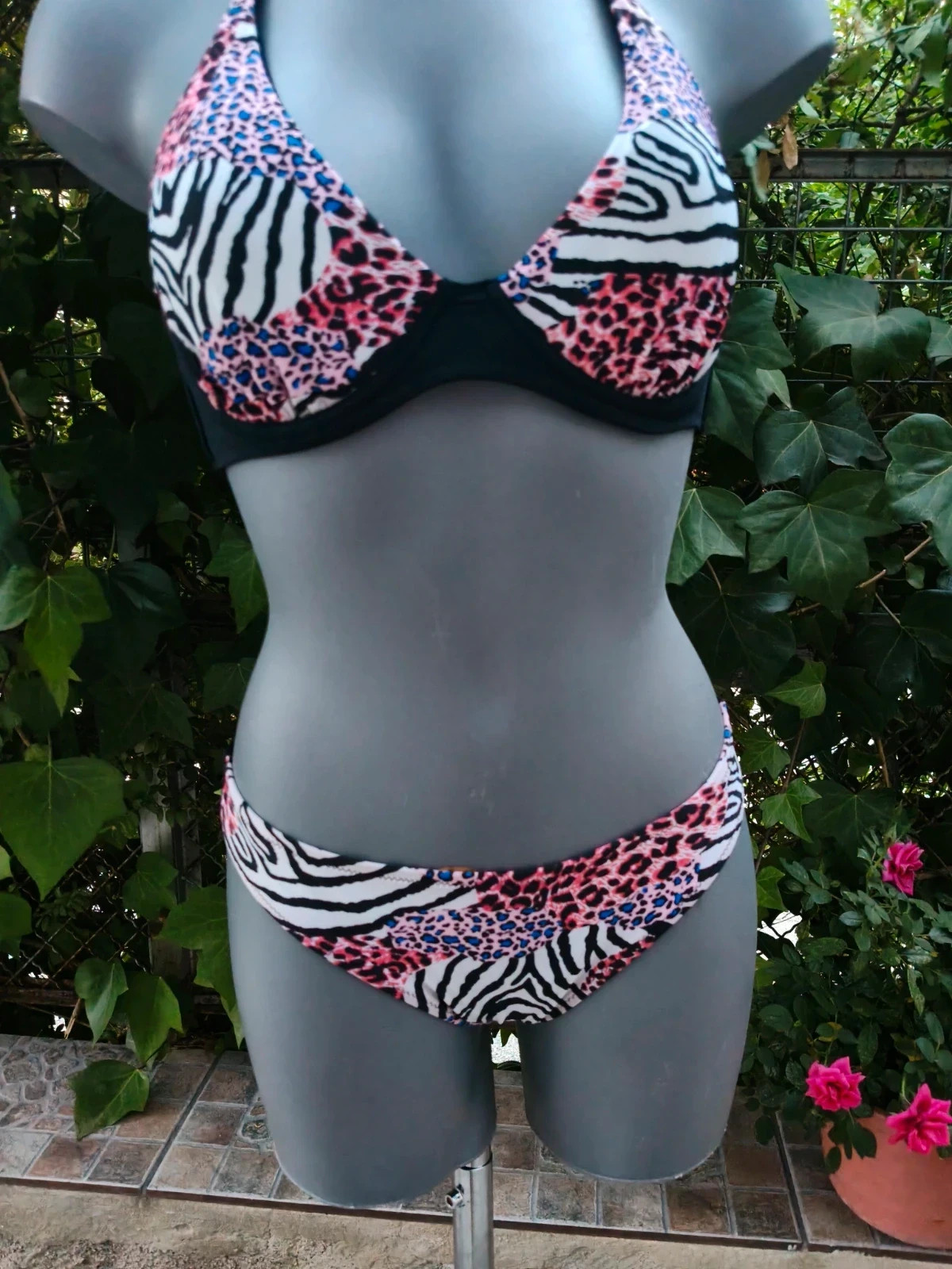 Bikini Estampado Animal Print Leopardo y Cebra 🌈 – Marine – taille L / 40 / 12 3