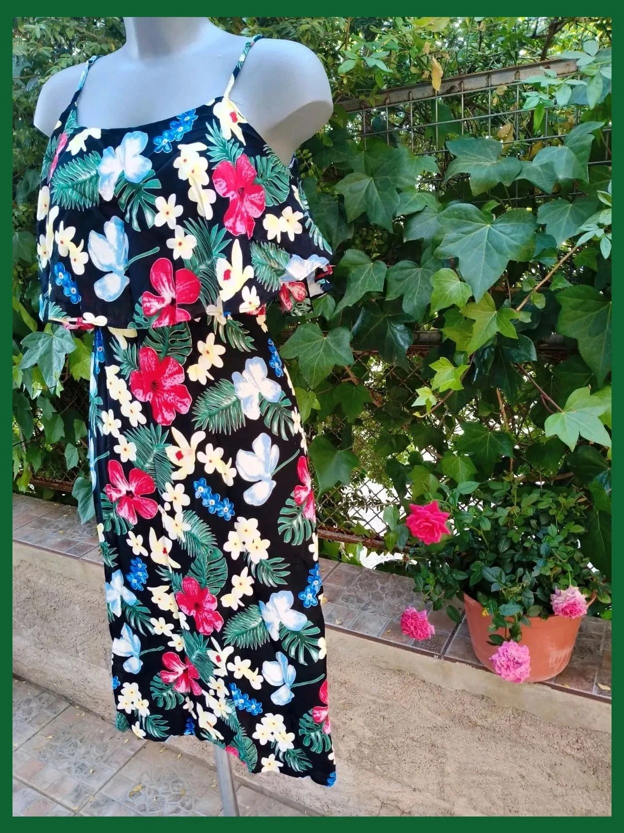 Vestido Playero Tropical con Volante – Talla L/XL 🌈 – Red Queen – taille L / 40 / 12 3