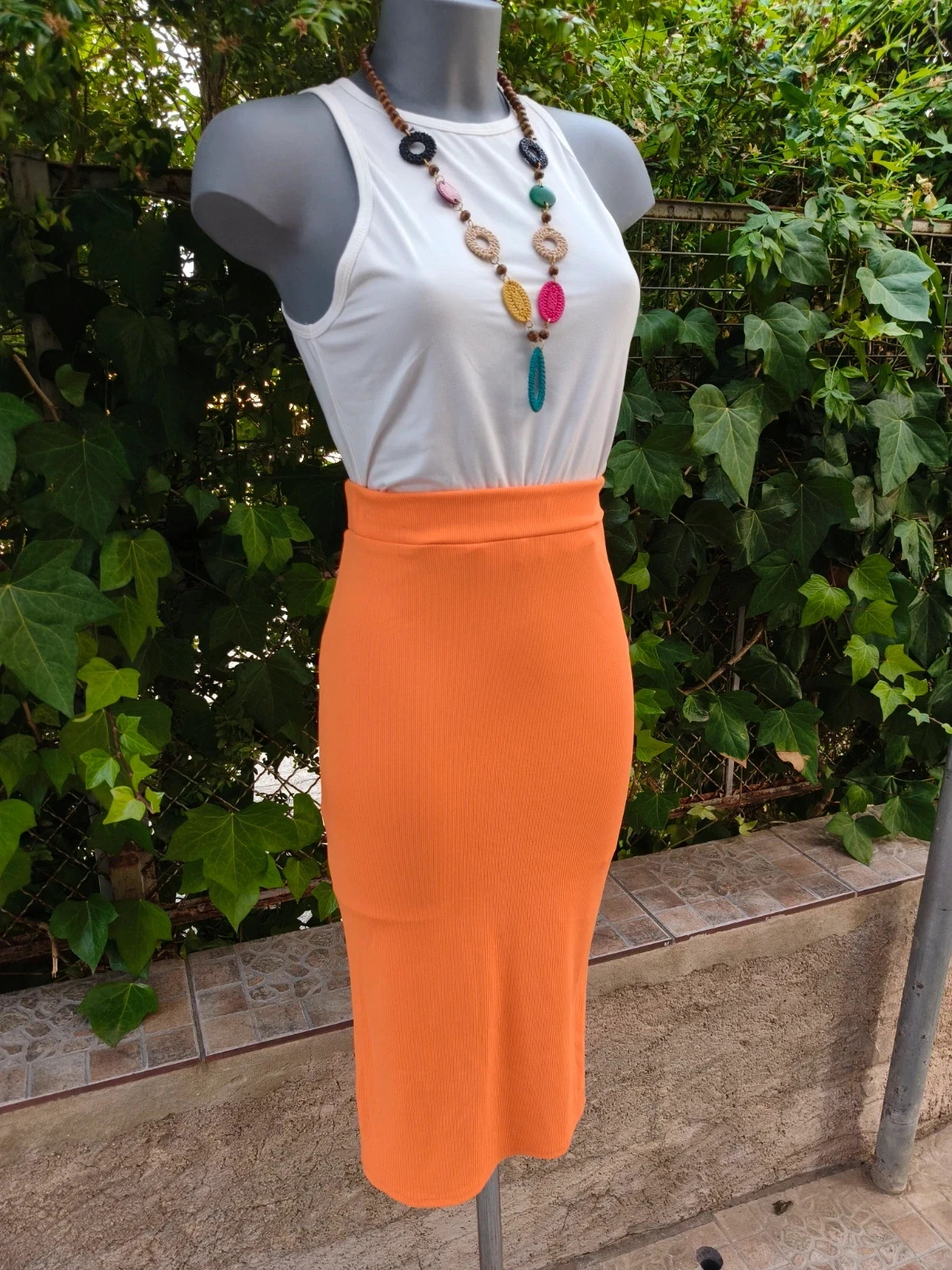 Falda de tubo ajustada de canalé en color naranja vibrante - Talla M 🌈 – M-Made in Italy – taille M / 38 / 10 3