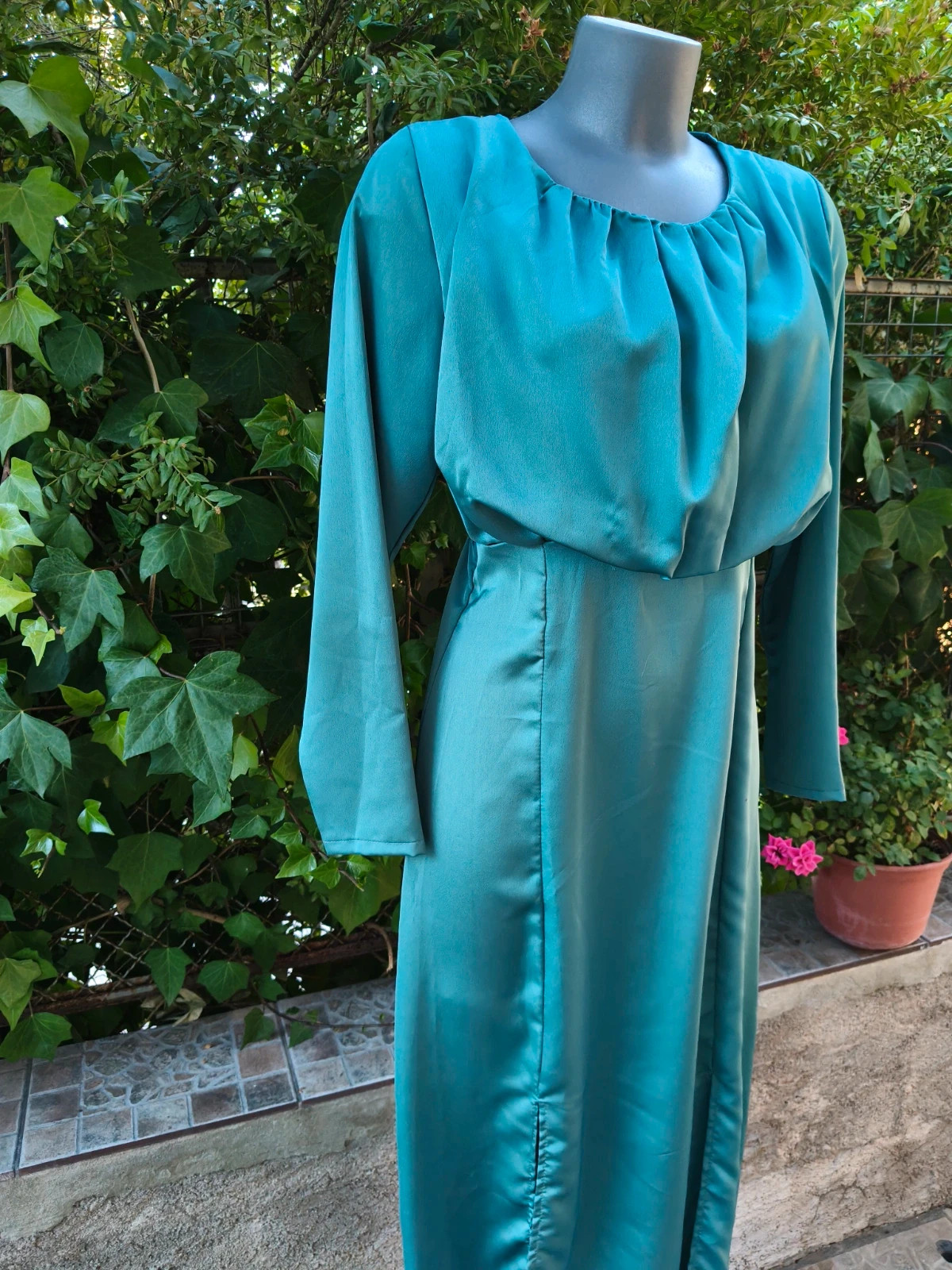 Vestido largo azul verdoso satinado elegante - Talla S/M 🌈 – Sazalaxa – taille S / 36 / 8 3