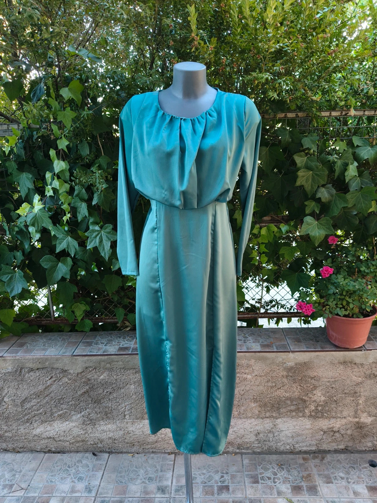 Vestido largo azul verdoso satinado elegante - Talla S/M 🌈